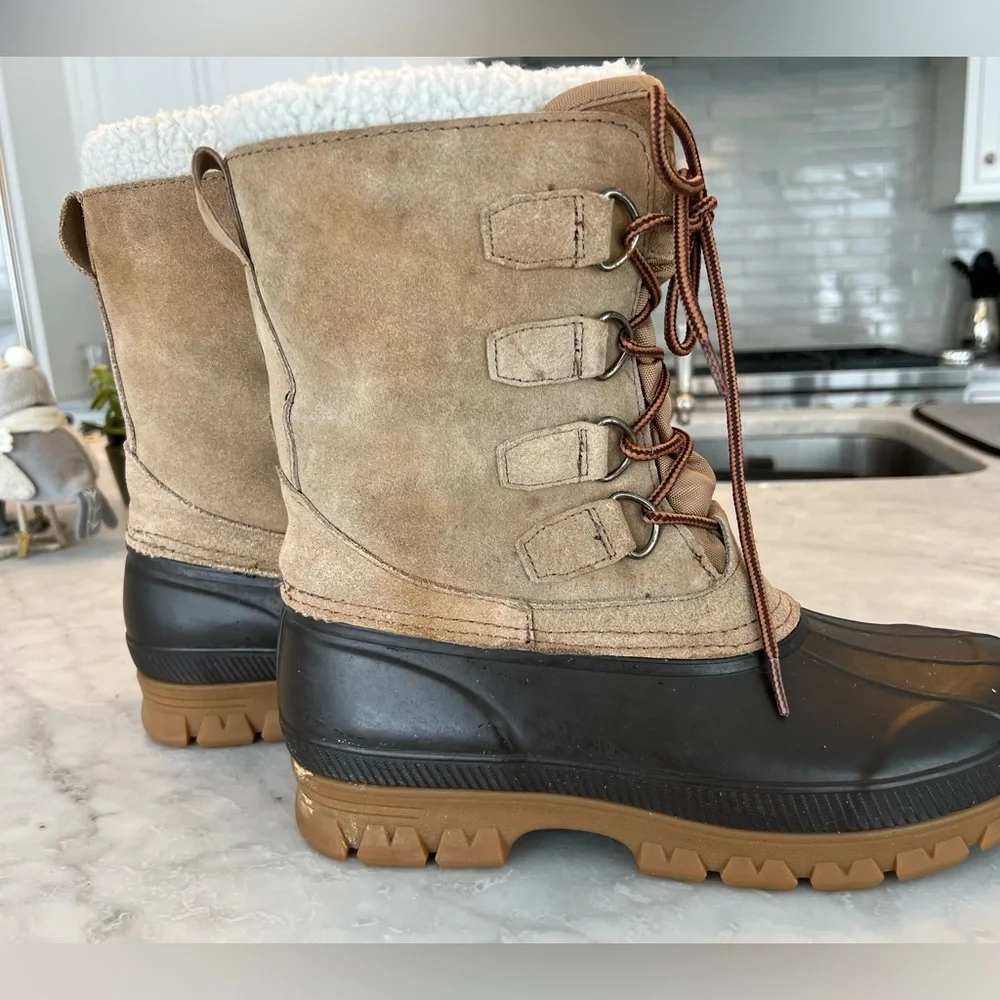 Lands’ End Mens 394765 Insulated Suede Snow Pac Boots Mid Calf Lace Up Brown 9 D - Picture 3 of 9